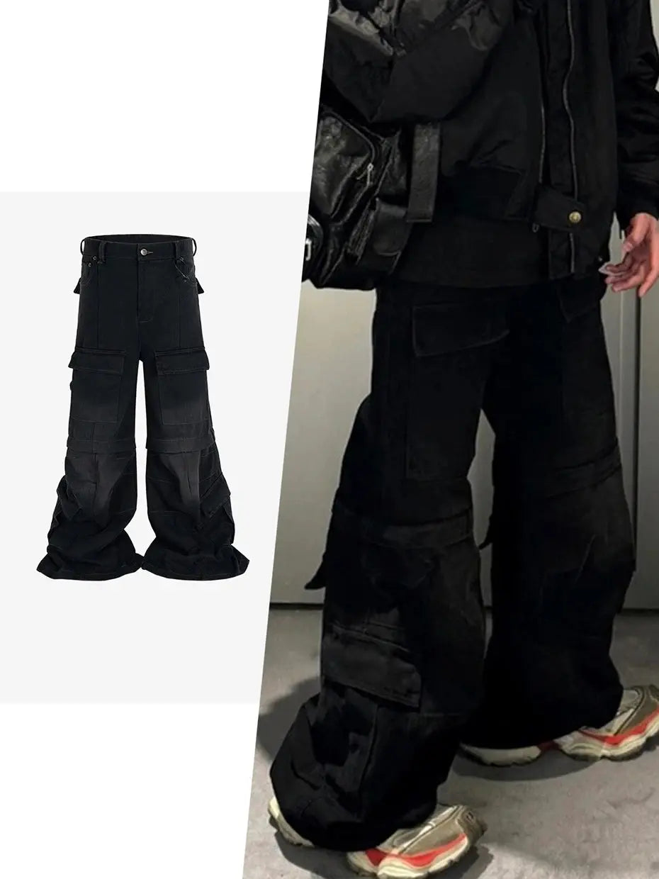 Vintage Blue Baggy Jeans Multi Pocket Loose Wide Leg Denim Pants Men Streetwear Harajuku Hip Hop Jeans Hominus Denim