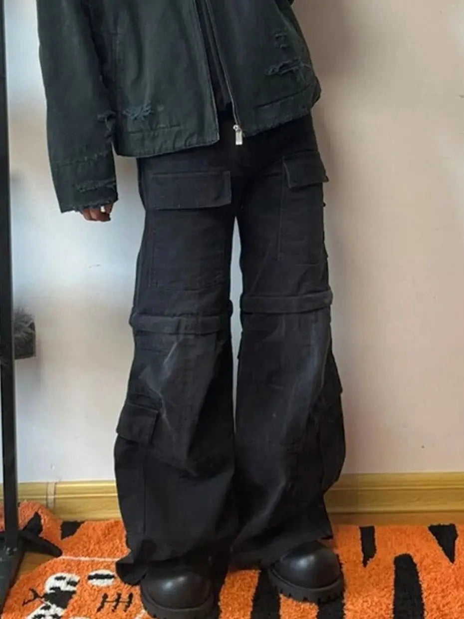 Vintage Blue Baggy Jeans Multi Pocket Loose Wide Leg Denim Pants Men Streetwear Harajuku Hip Hop Jeans Hominus Denim