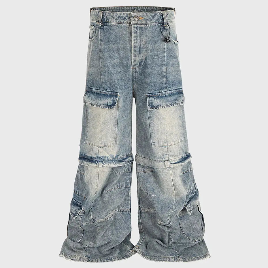 Vintage Blue Baggy Jeans Multi Pocket Loose Wide Leg Denim Pants Men Streetwear Harajuku Hip Hop Jeans Hominus Denim