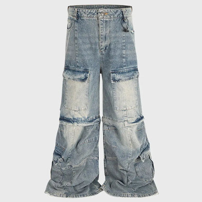 Vintage Blue Baggy Jeans Multi Pocket Loose Wide Leg Denim Pants Men Streetwear Harajuku Hip Hop Jeans Hominus Denim