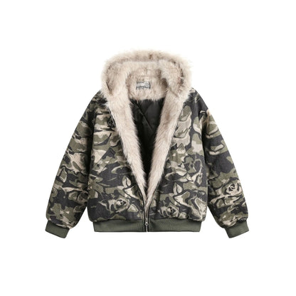 Vintage Camouflage Inside Fur Hooded Jacket Hominus Denim