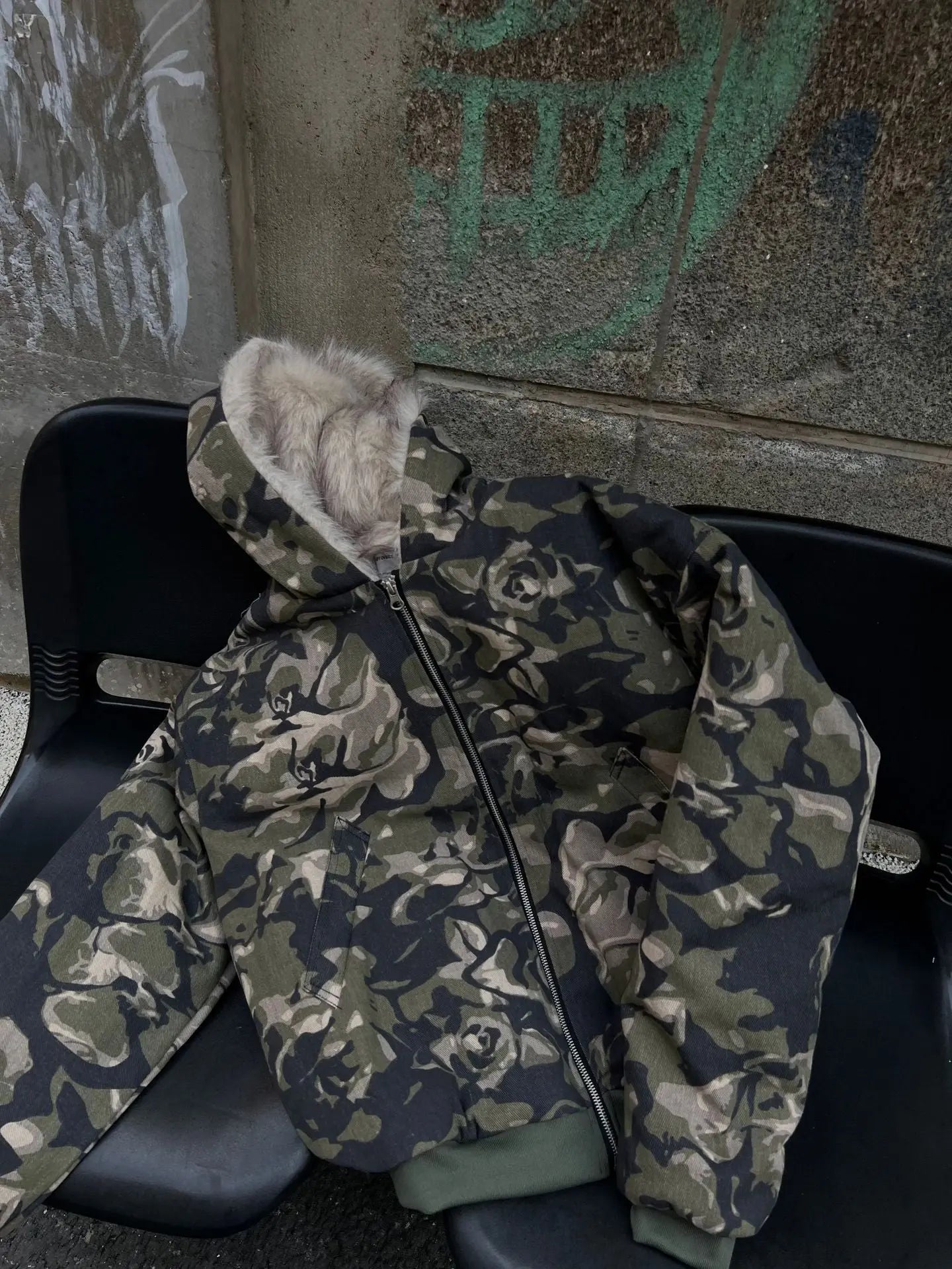 Vintage Camouflage Inside Fur Hooded Jacket Hominus Denim