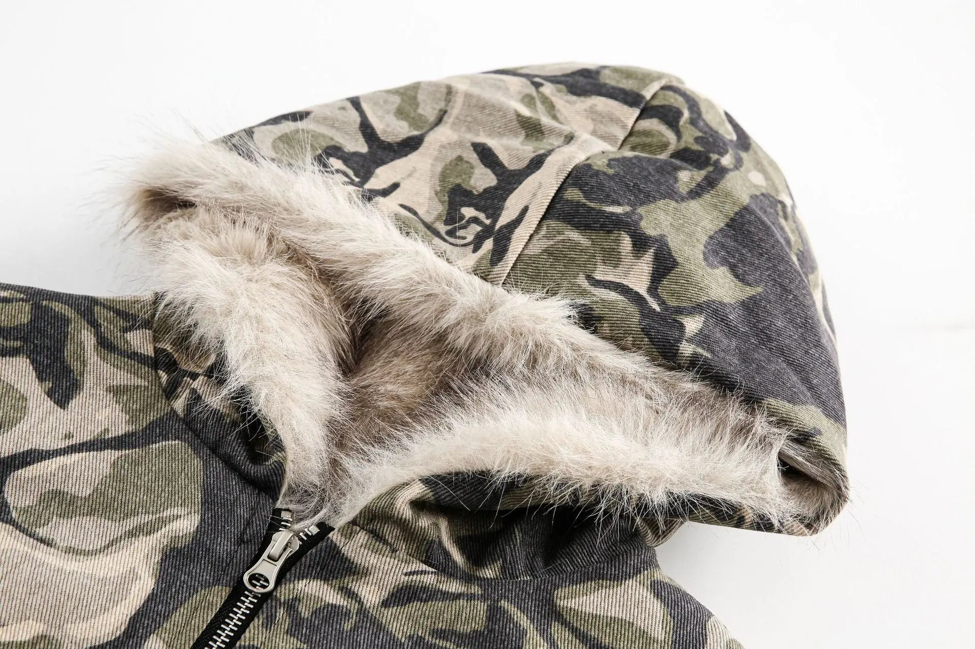 Vintage Camouflage Inside Fur Hooded Jacket Hominus Denim