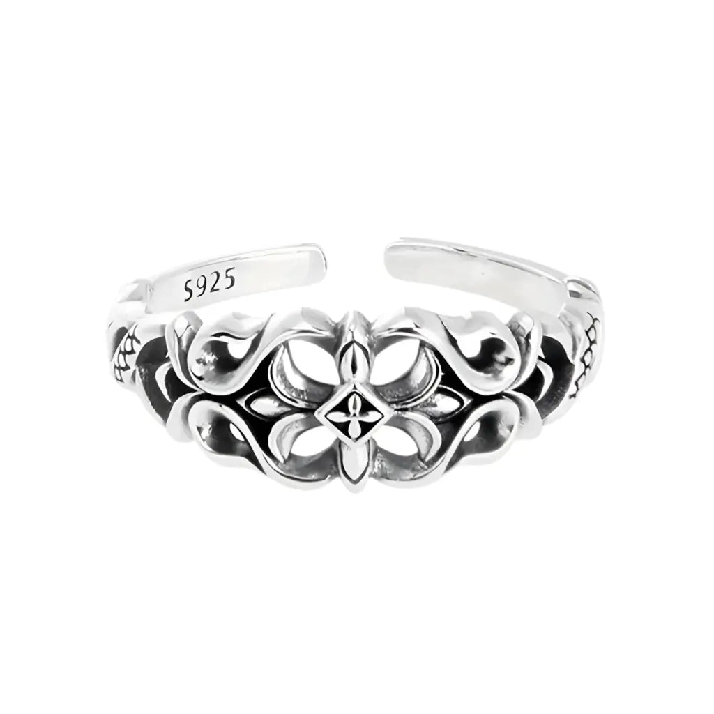 Vintage-Inspired 925 Sterling Silvery Adjustable Ring with Hollow Cross & Iris Design -, Perfect for Parties Hominus Denim
