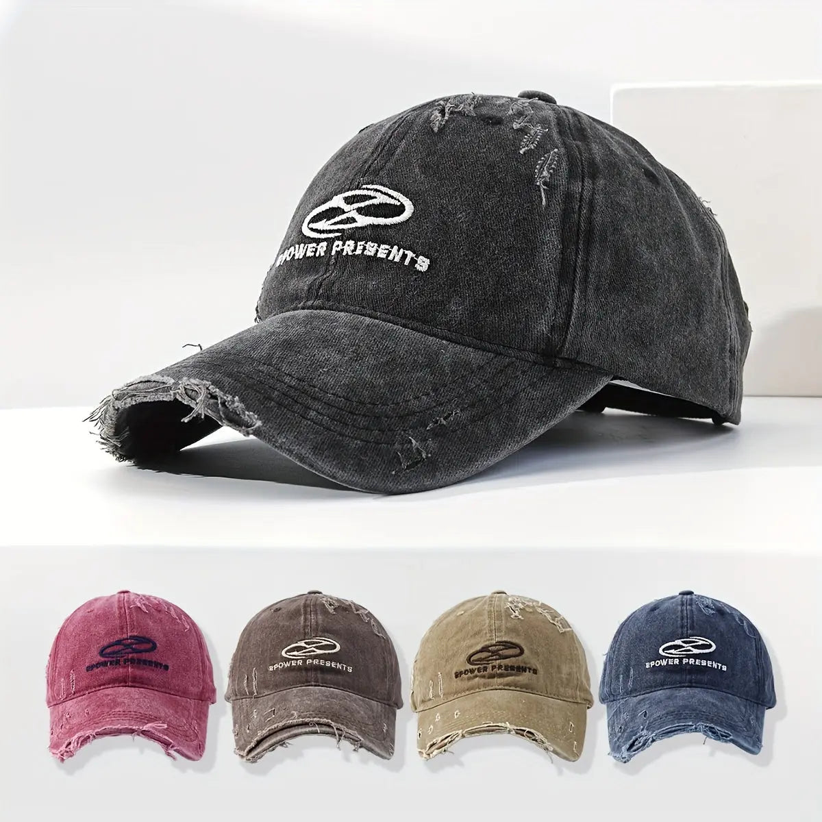 Vintage-Inspired Men's Denim Baseball Cap With Distressed Letter Design - Fashionable Streetwear Hominus Denim