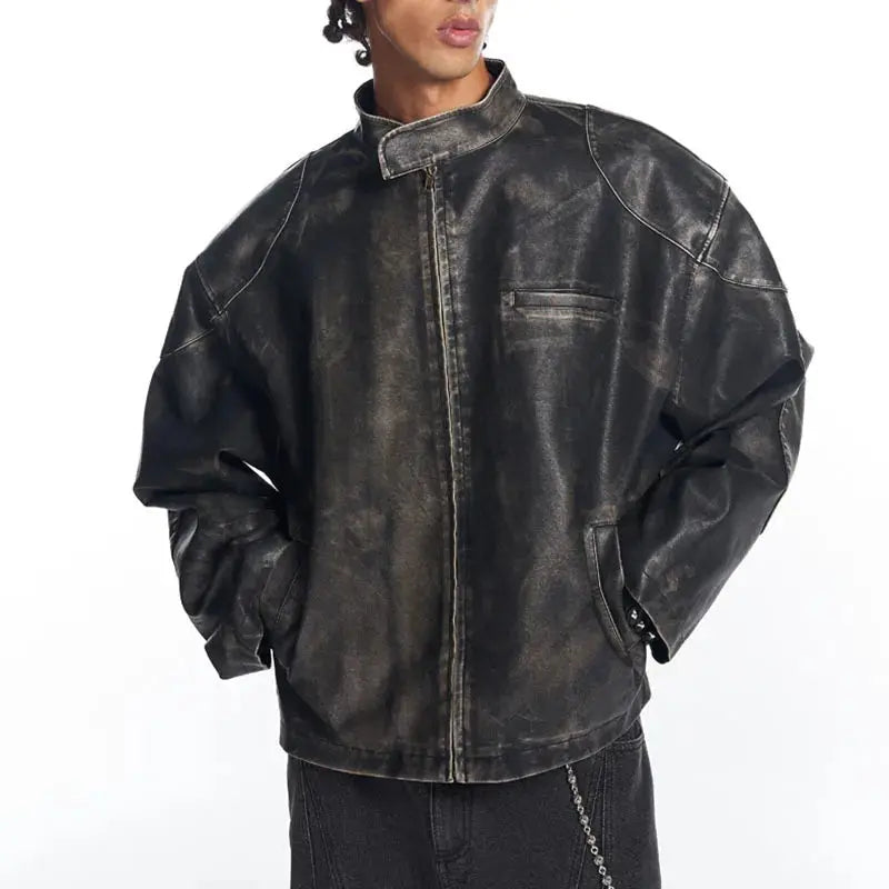 Vintage Long Sleeve Loose Leather Jacket