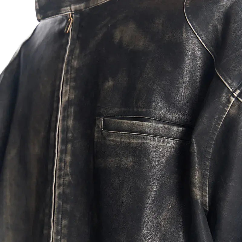 Vintage Long Sleeve Loose Leather Jacket