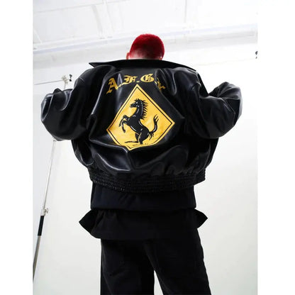 Vintage Motorcycle Embroidered Leather Bomber Jacket