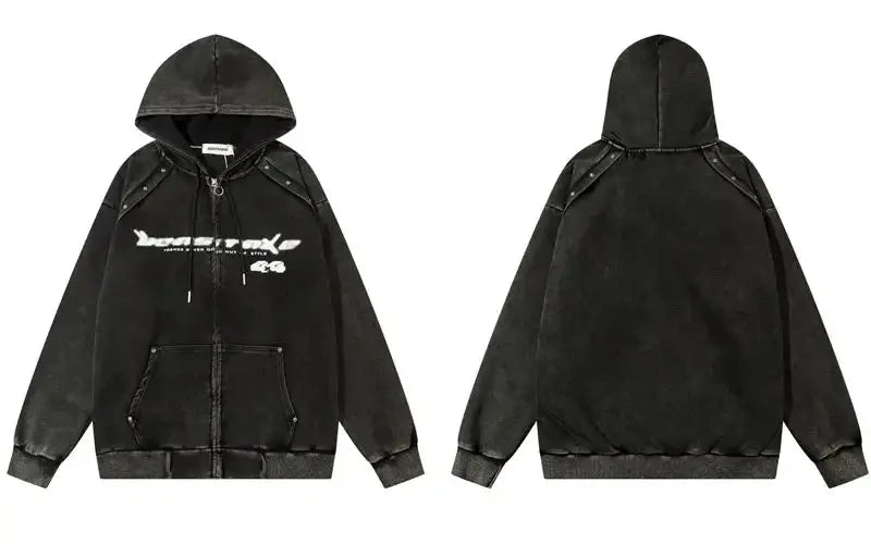 Vintage Oversized Hoodie Coat Streetwear Hip Hop Full Zip Up Washed Hooded Sweatshirt Y2K Men Harajuku Punk Gothic Loose Jackets Hominus Denim
