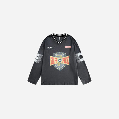 Vintage Oversized Long Sleeves V Neck Jersey Tee Hominus Denim