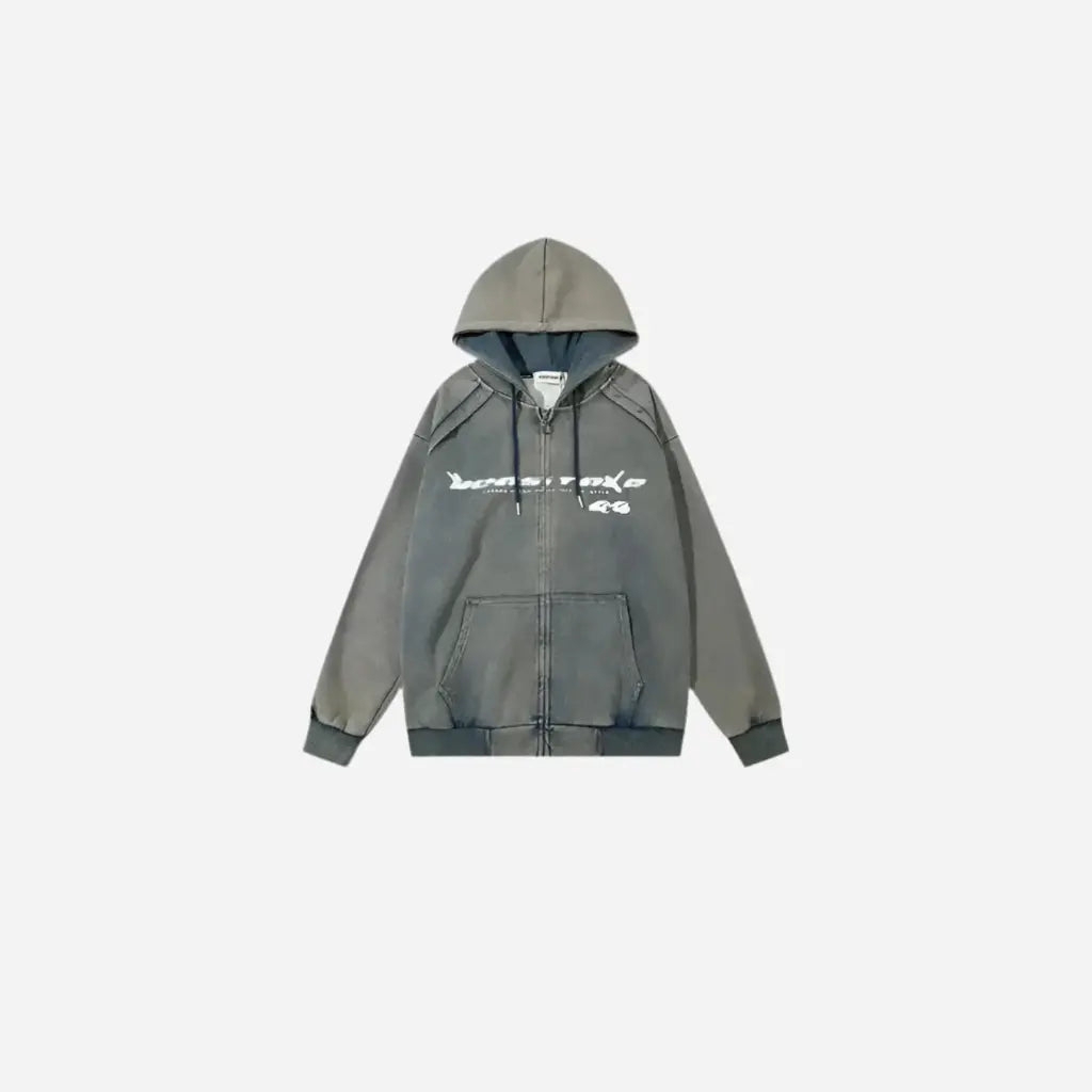 Vintage Oversized Washed Y2K Printed Hoodie Hominus Denim