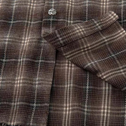 Vintage Plaid Shirts Fake Two Piece Loose Long Sleeve Shirts Button Up Blouse Streetwear Harajuku Hip Hop Shirts Hominus Denim