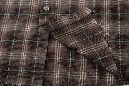 Vintage Plaid Shirts Fake Two Piece Loose Long Sleeve Shirts Button Up Blouse Streetwear Harajuku Hip Hop Shirts Hominus Denim