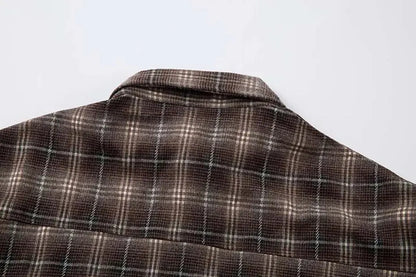 Vintage Plaid Shirts Fake Two Piece Loose Long Sleeve Shirts Button Up Blouse Streetwear Harajuku Hip Hop Shirts Hominus Denim