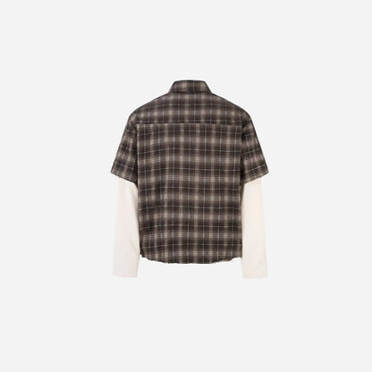 Vintage Plaid Shirts Fake Two Piece Loose Long Sleeve Shirts Button Up Blouse Streetwear Harajuku Hip Hop Shirts Hominus Denim