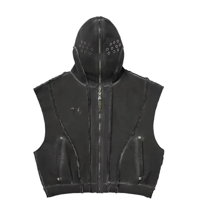 Vintage Punk Distressed Zipper Hooded Sleeveless Jacket Hominus Denim