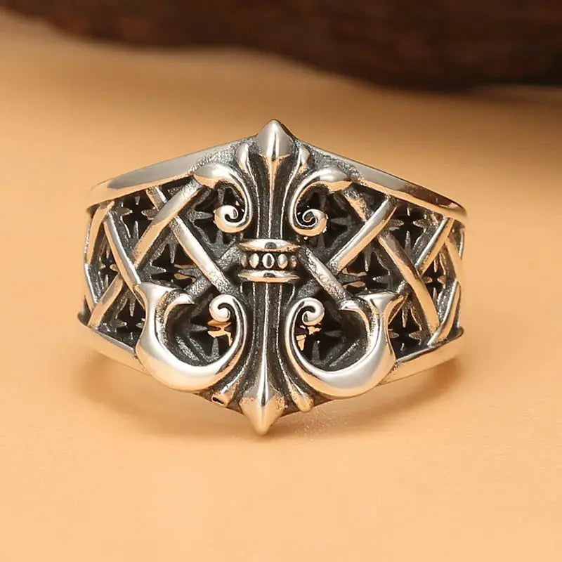 Vintage Punk European Style French Patterned Ring Fashionable Men's Business OL Style Classic Luxury Quality Jewelry Gift Hominus Denim
