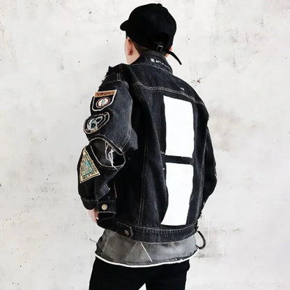 Vintage Punk Multi-Label Denim Ripped Jacket
