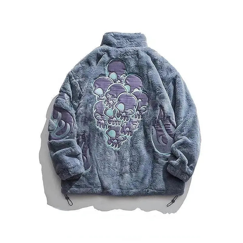 Vintage Skull Embroidered Lamb Fleece Jacket