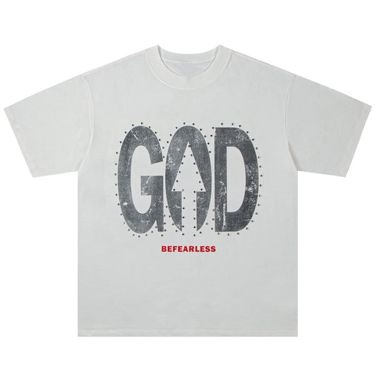 Vintage Washed God Letter Printed Tee Hominus Denim