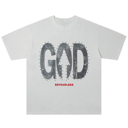 Vintage Washed God Letter Printed Tee Hominus Denim