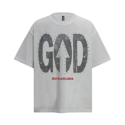 Vintage Washed God Letter Printed Tee Hominus Denim