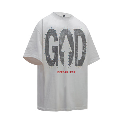 Vintage Washed God Letter Printed Tee Hominus Denim