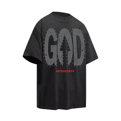 Vintage Washed God Letter Printed Tee Hominus Denim