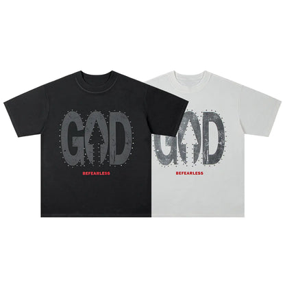 Vintage Washed God Letter Printed Tee Hominus Denim