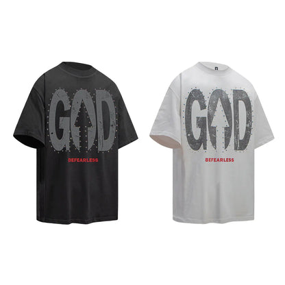 Vintage Washed God Letter Printed Tee Hominus Denim