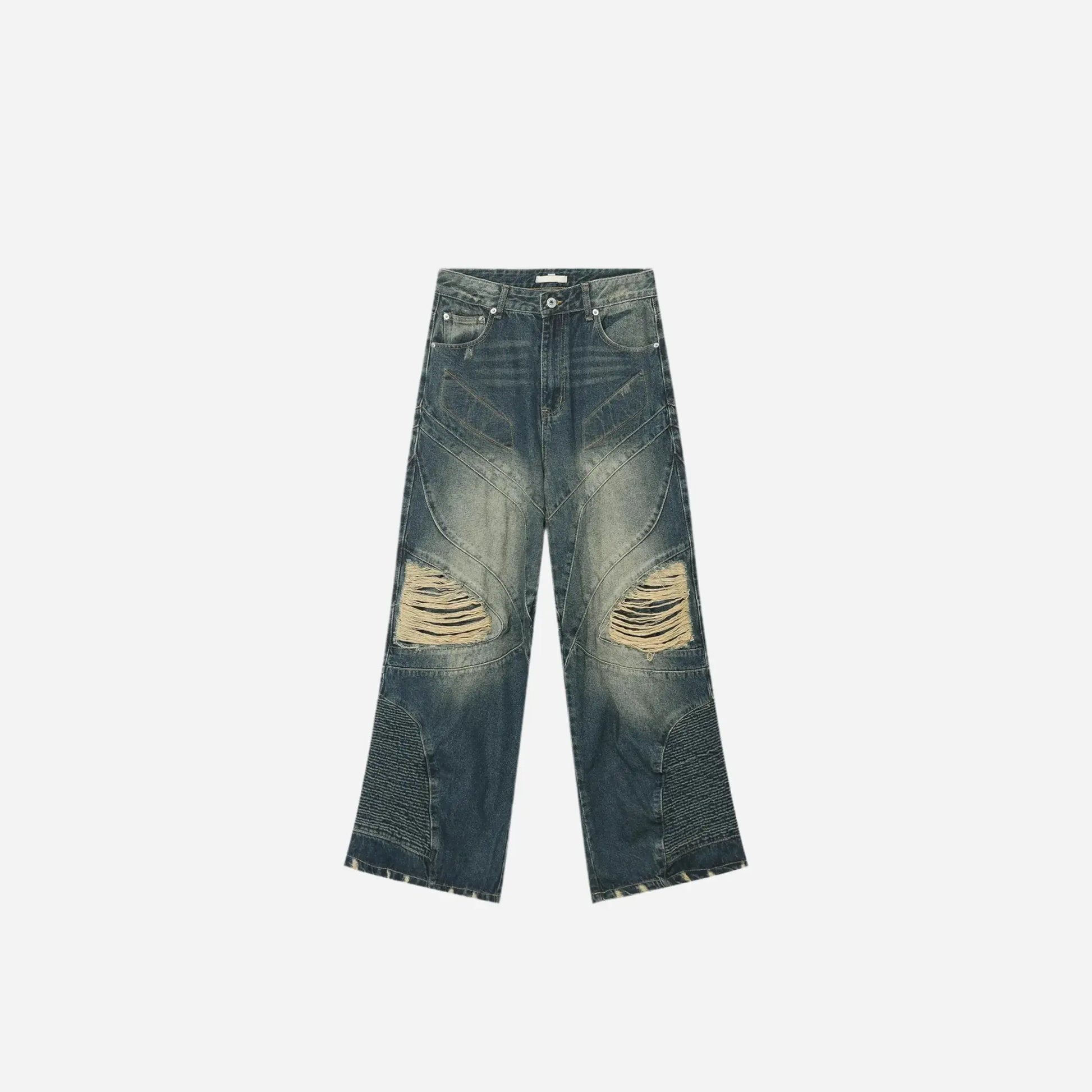 Washed Blue Distressed Layered Baggy Jean Hominus Denim