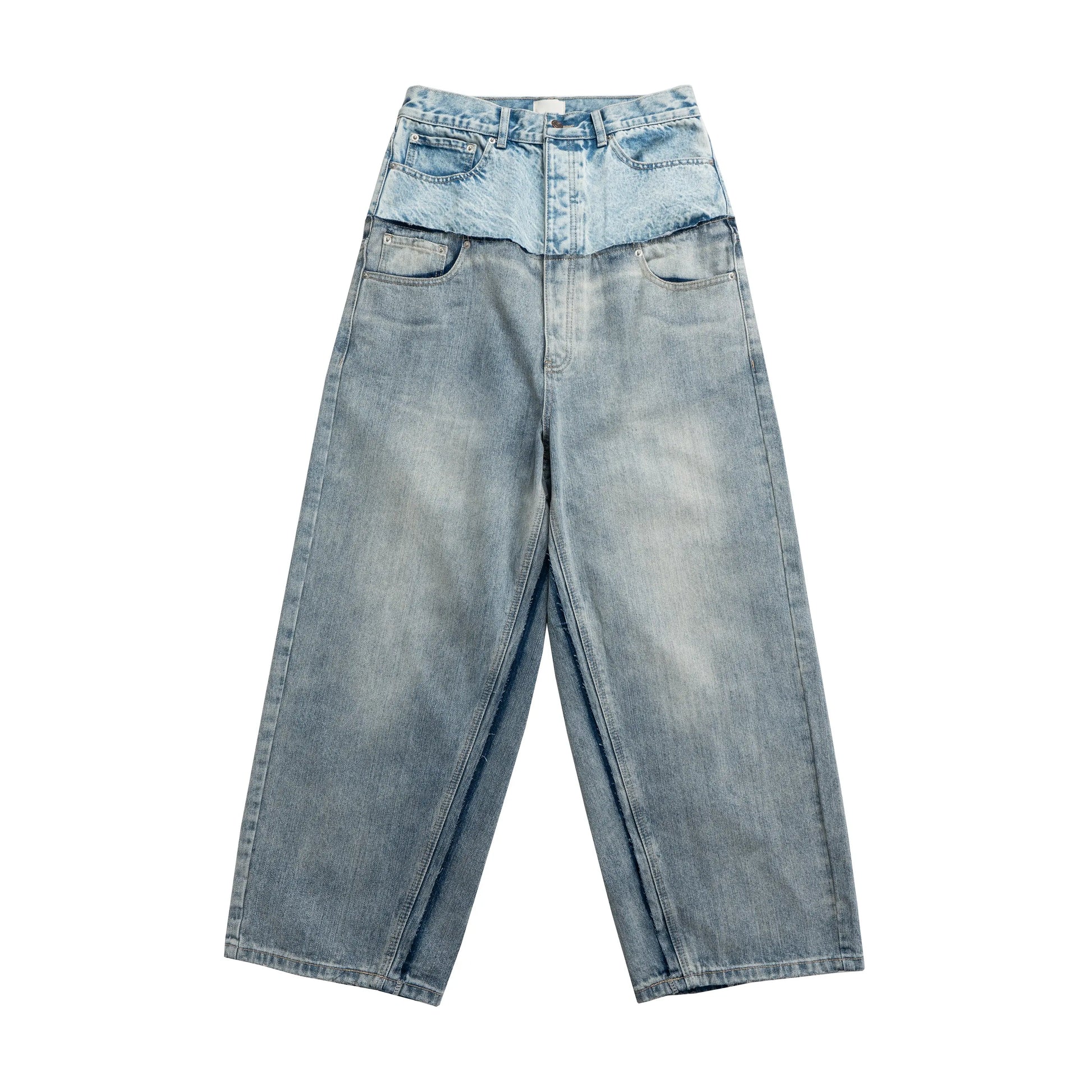 Washed Cut-Up Double Waist Baggy Jean Hominus Denim