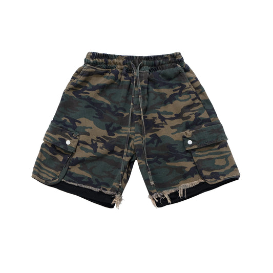 Washed Destroyed Camo Cargo Short Hominus Denim