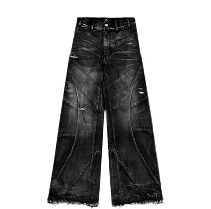 Washed Destroyed Stitches Baggy Jeans Hominus Denim