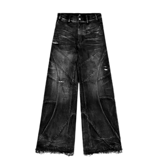 Washed Destroyed Stitches Baggy Jeans Hominus Denim