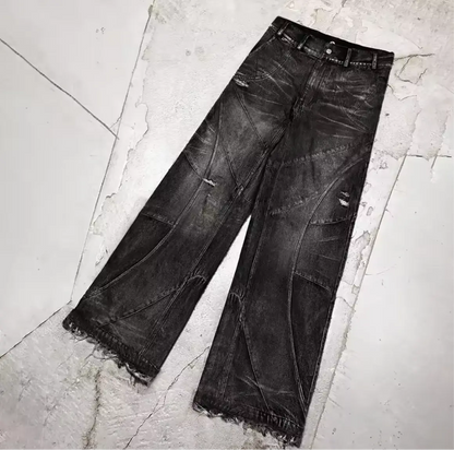 Washed Destroyed Stitches Black Jean Hominus Denim