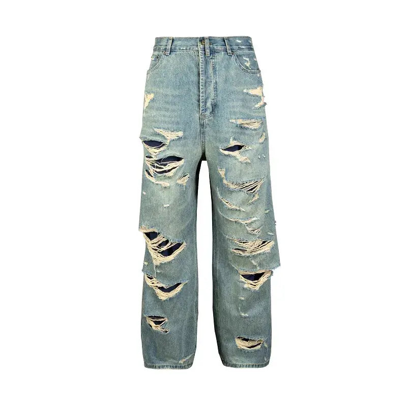 Washed Destroyed Wide Leg Baggy Jeans