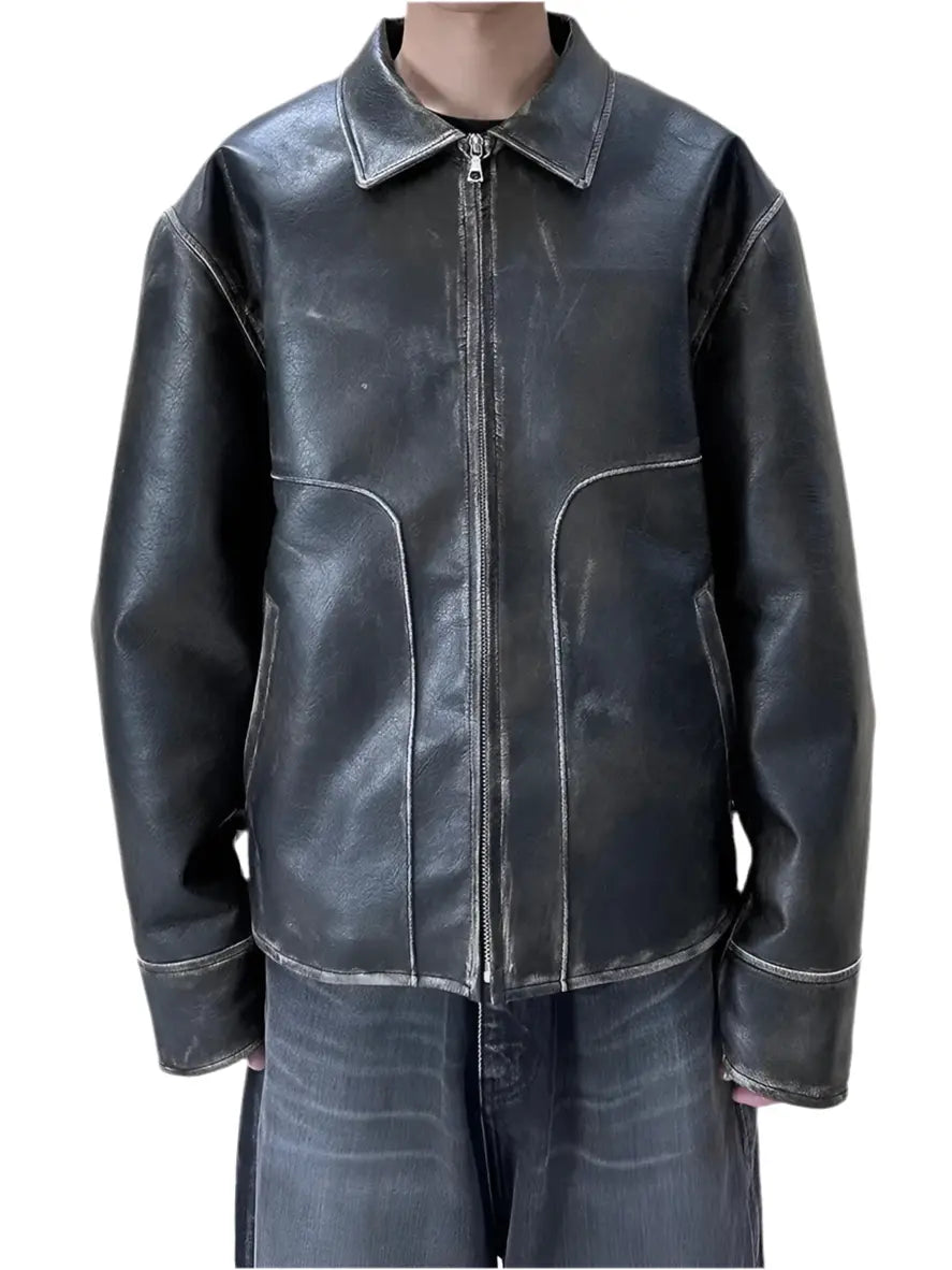 Washed Distressed Black Leather Jacket Hominus Denim