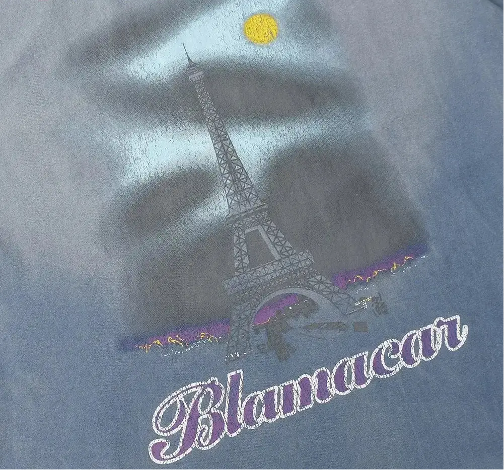 Washed Distressed Eiffel Tower Design Printed Tee Hominus Denim