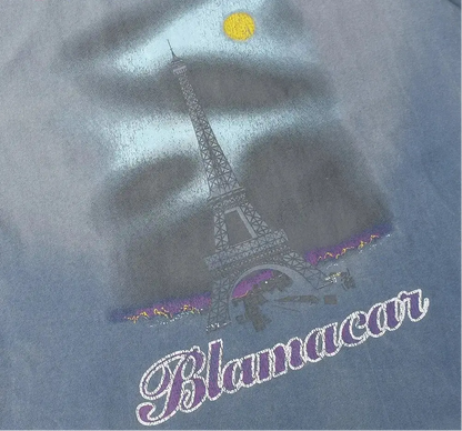 Washed Distressed Eiffel Tower Design Printed Tee Hominus Denim