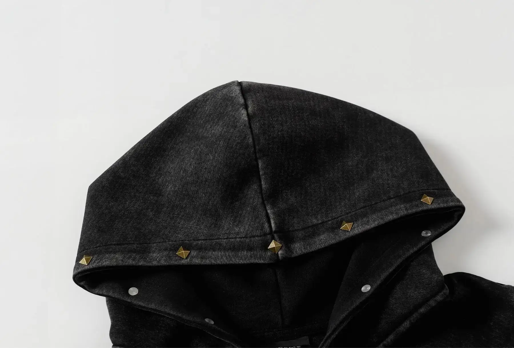 Washed Distressed Rivet Zipper Hoodie Hominus Denim