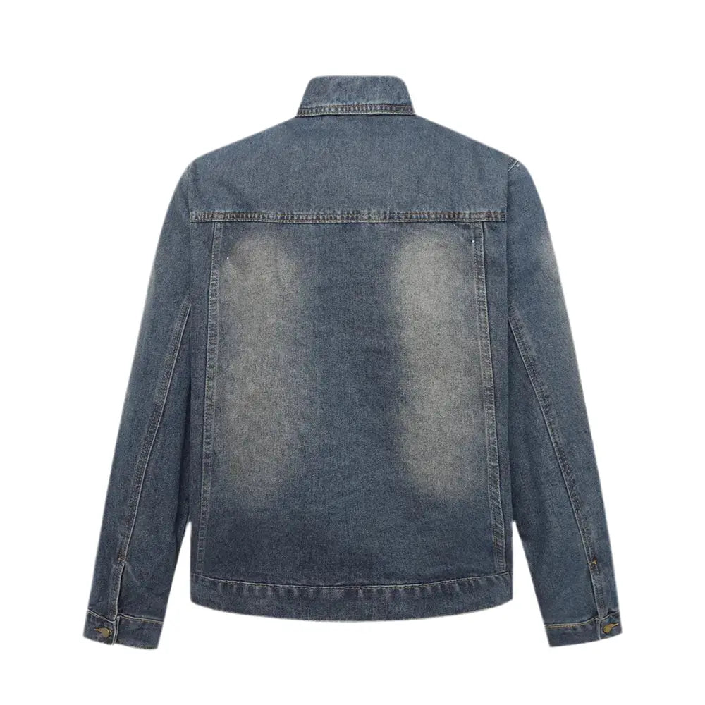 Washed Distressed Spliced Thin Denim Jacket Hominus Denim