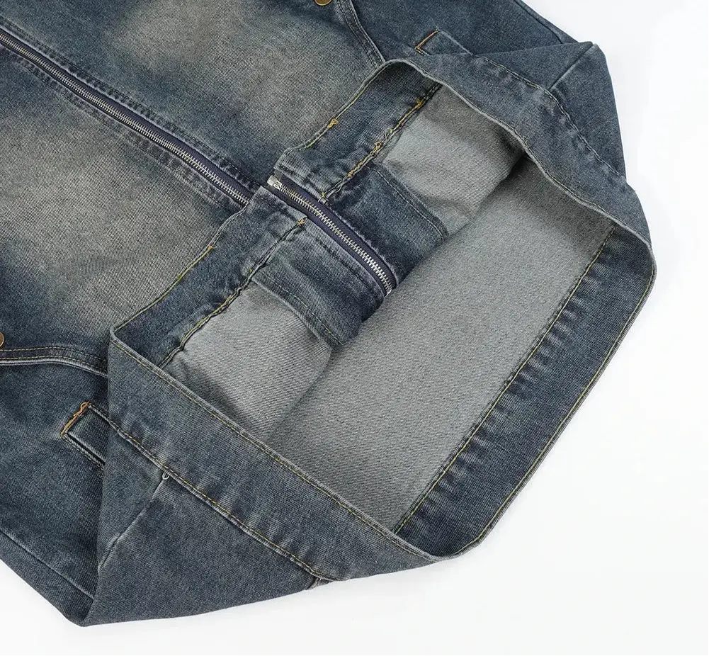 Washed Distressed Spliced Thin Denim Jacket Hominus Denim