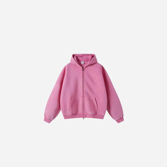 Washed Essential Casual Fleece Zip Hoodie Hominus Denim