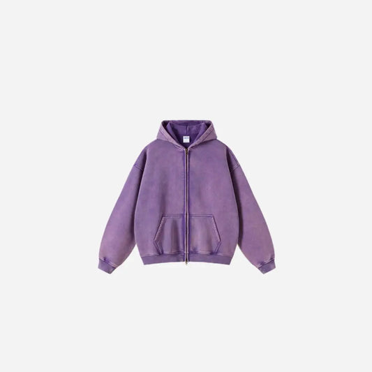 Washed Essential Casual Fleece Zip Hoodie Hominus Denim