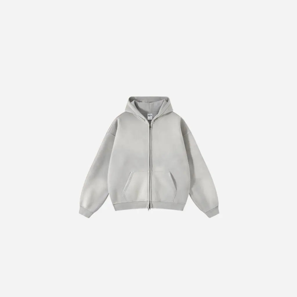 Washed Essential Casual Fleece Zip Hoodie Hominus Denim