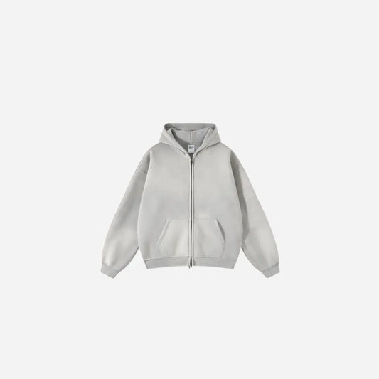 Washed Essential Casual Fleece Zip Hoodie Hominus Denim