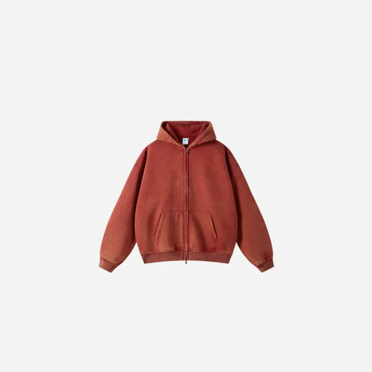 Washed Essential Casual Fleece Zip Hoodie Hominus Denim