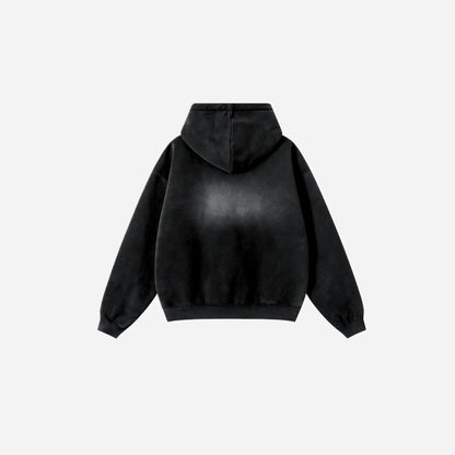 Washed Faded 9 Seal Logo Zip Hoodie Hominus Denim