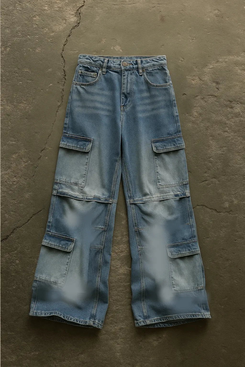Washed Grunge Multi Pocket Baggy Jeans Hominus Denim